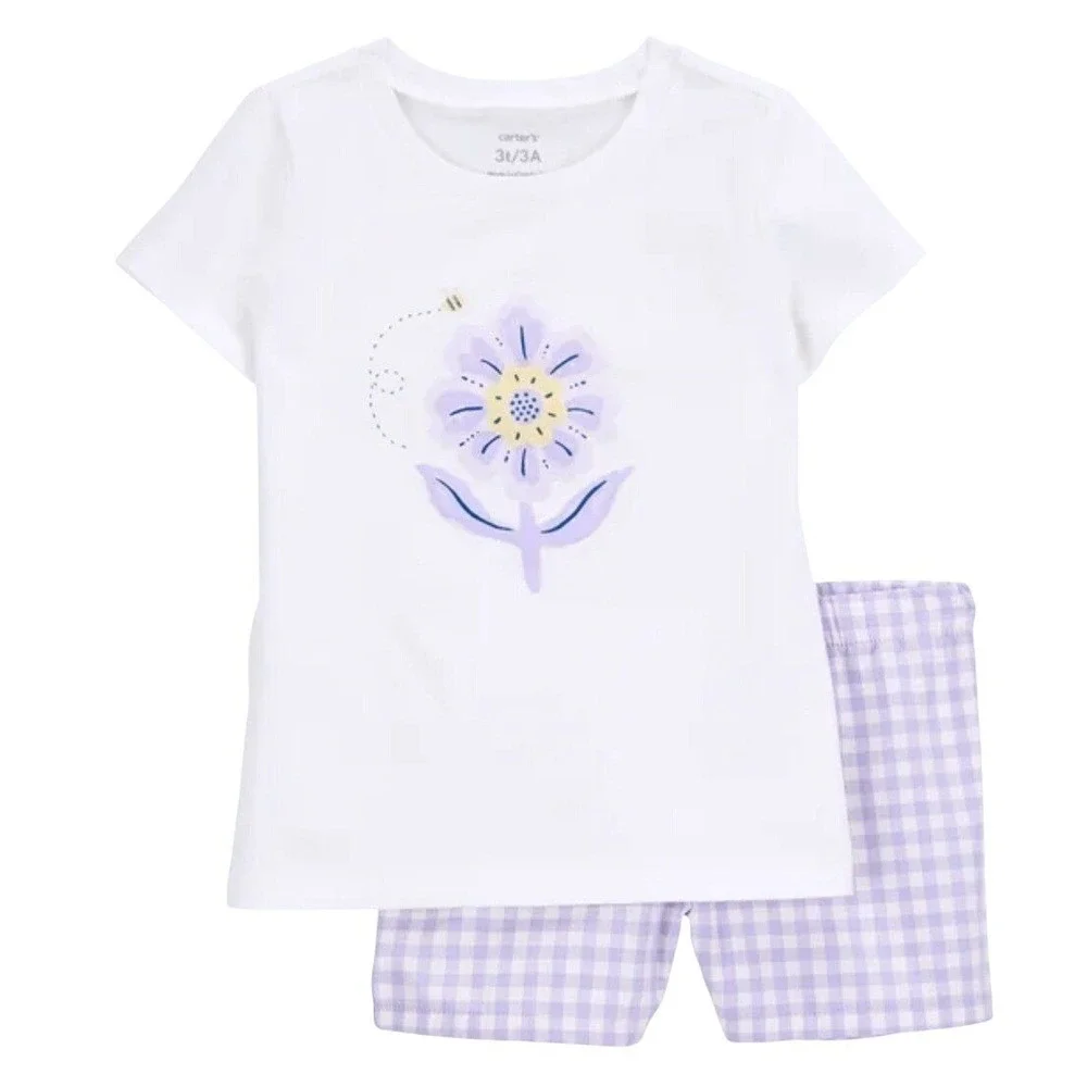 Carters 3pc Clothing Set Toddler Girls 3T Purple White Gingham Floral New